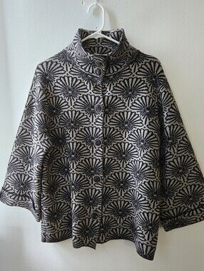 ModelFrance S/M Women's Black Silver Coat Jacket Dressy Chunky Big Decor Buttons